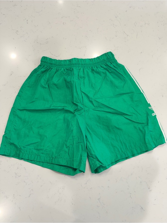 adidas Pants - VINTAGE womens 90’s Adidas Nylon Athletic Shorts Green 3-Stripe medium HIGH RISE